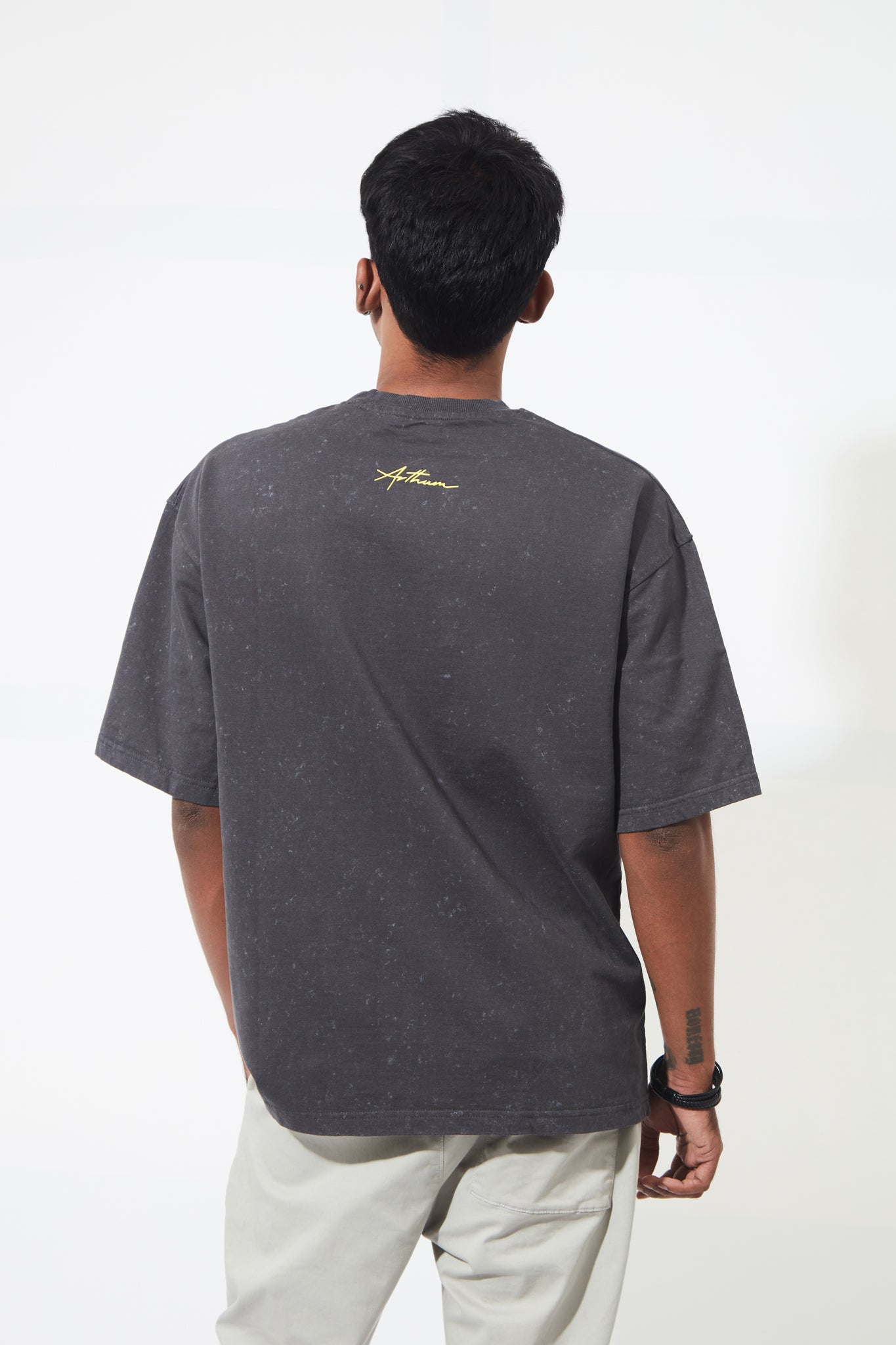 Arthum Flow Dark Grey Washed Unisex Oversized T-Shirt Back