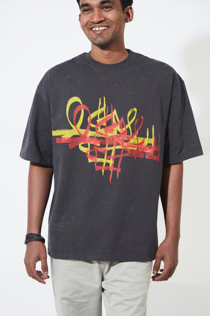Arthum Flow Dark Grey Washed Unisex Oversized T-Shirt Front