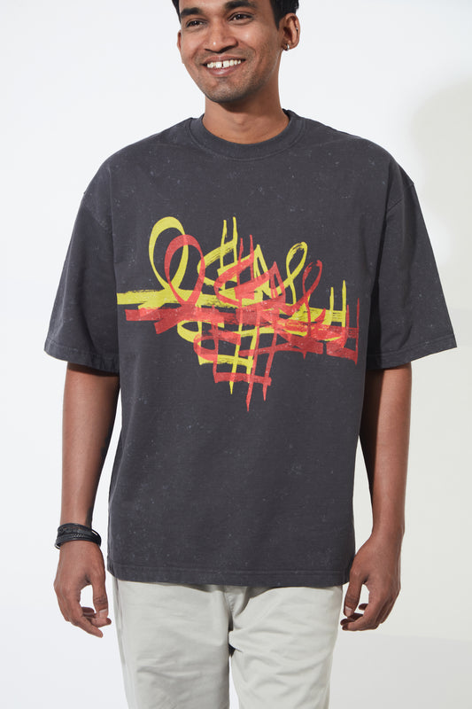 Arthum Flow Dark Grey Washed Unisex Oversized T-Shirt Front