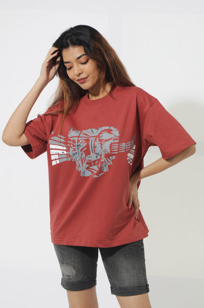 Arthum The Alien  Cherry Red Unisex Oversized T-Shirt Front