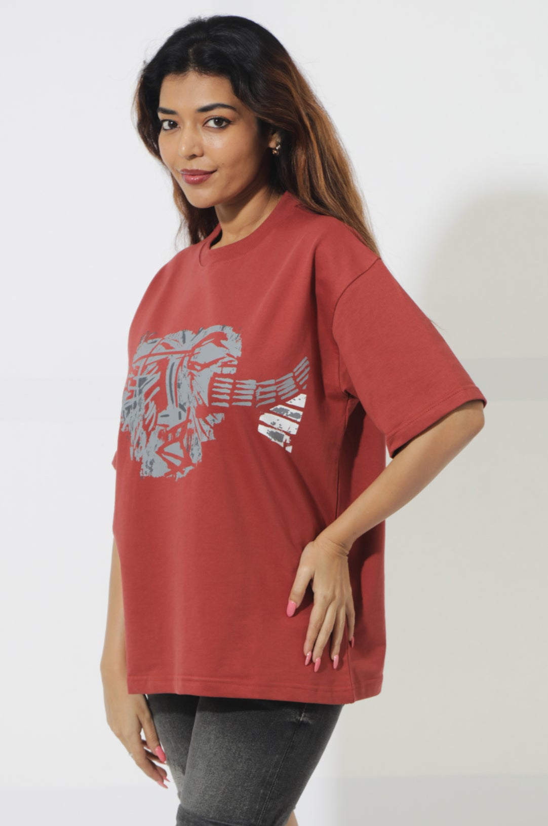 Arthum The Alien  Cherry Red Unisex Oversized T-Shirt Left