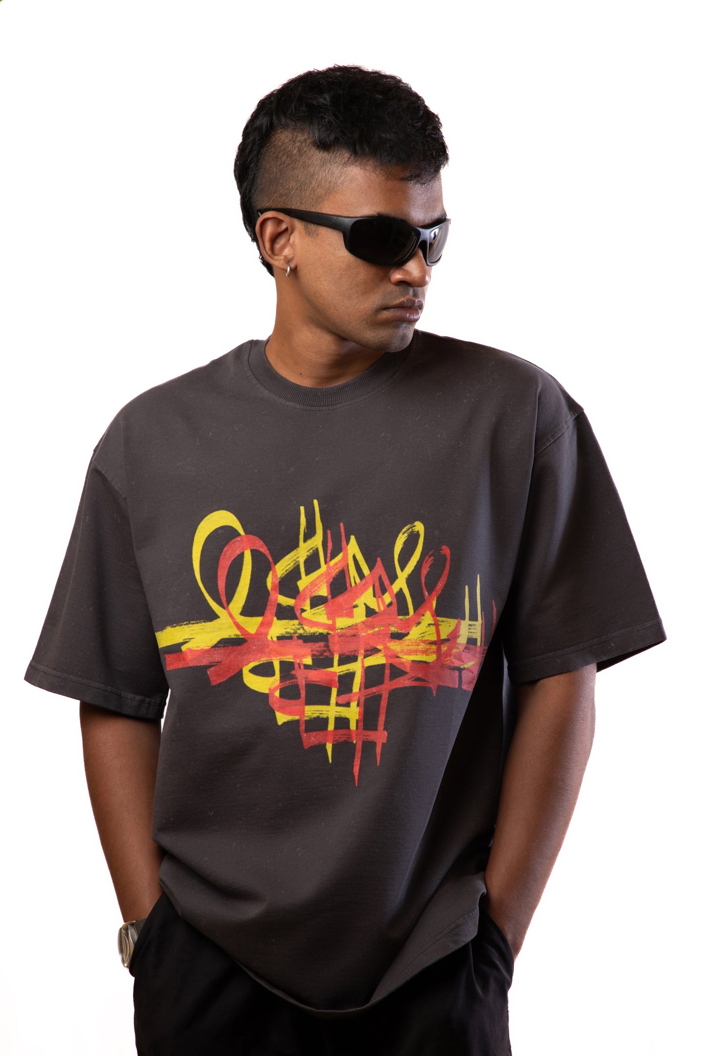 Flow - Dark Grey Washed- Unisex Oversized T-Shirt