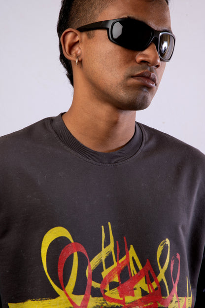 Flow - Dark Grey Washed- Unisex Oversized T-Shirt